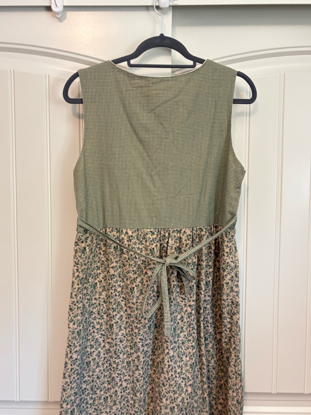 vintage gingham sleeveless cottagecore floral maxi dress size medium green tan - Picture 7 of 9